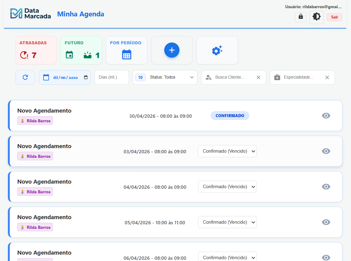 Painel do Especialista DataMarcada Clínica — Minha Agenda